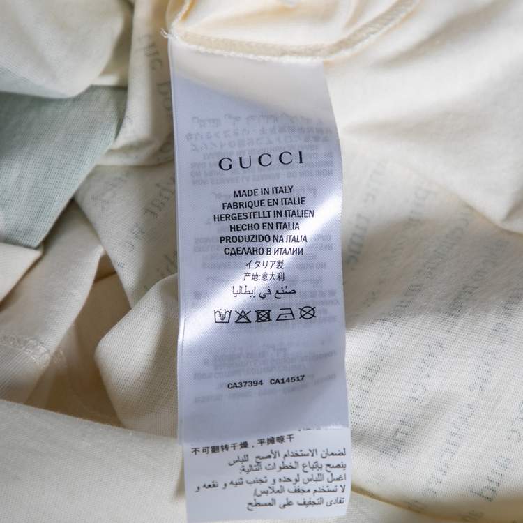 Pre Owned Gucci Cream Cotton Manifesto Mask Printed Crew Neck T-Shirt XS