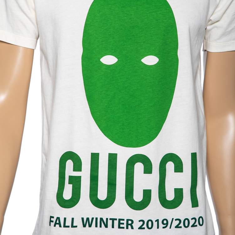 Pre Owned Gucci Cream Cotton Manifesto Mask Printed Crew Neck T-Shirt XS