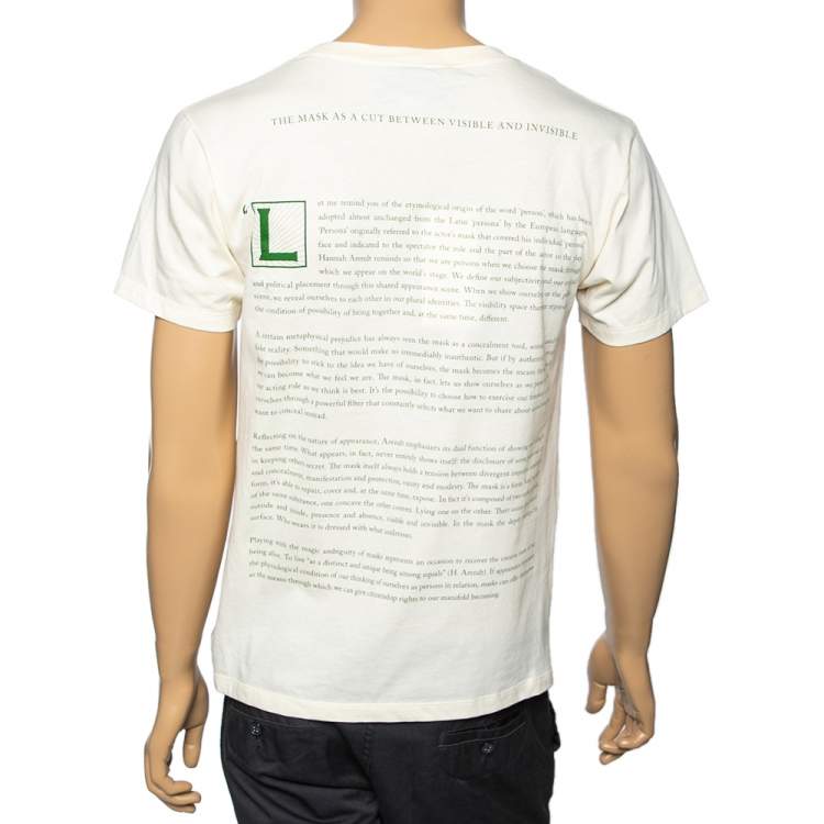 Pre Owned Gucci Cream Cotton Manifesto Mask Printed Crew Neck T-Shirt XS