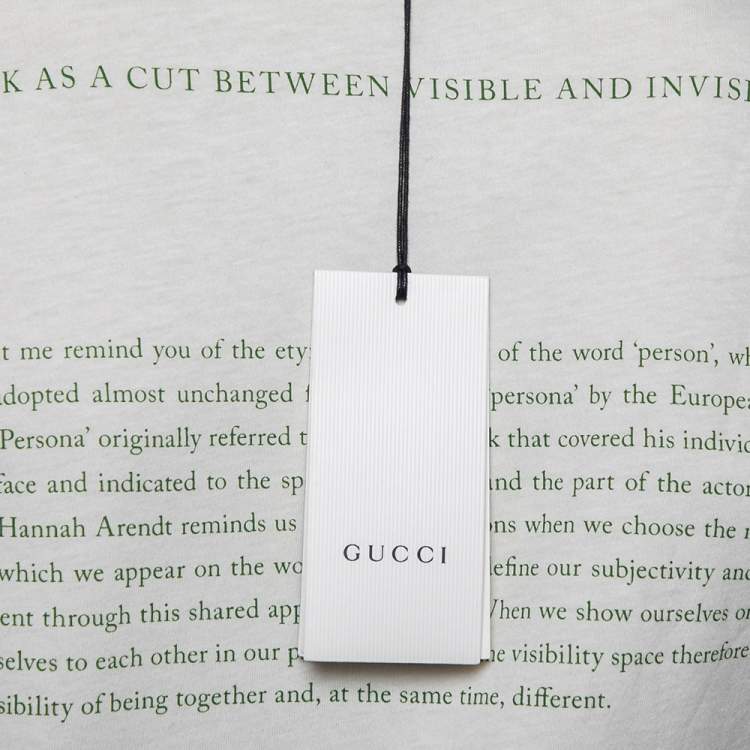 Pre Owned Gucci Cream Cotton Manifesto Mask Printed Crew Neck T-Shirt XS