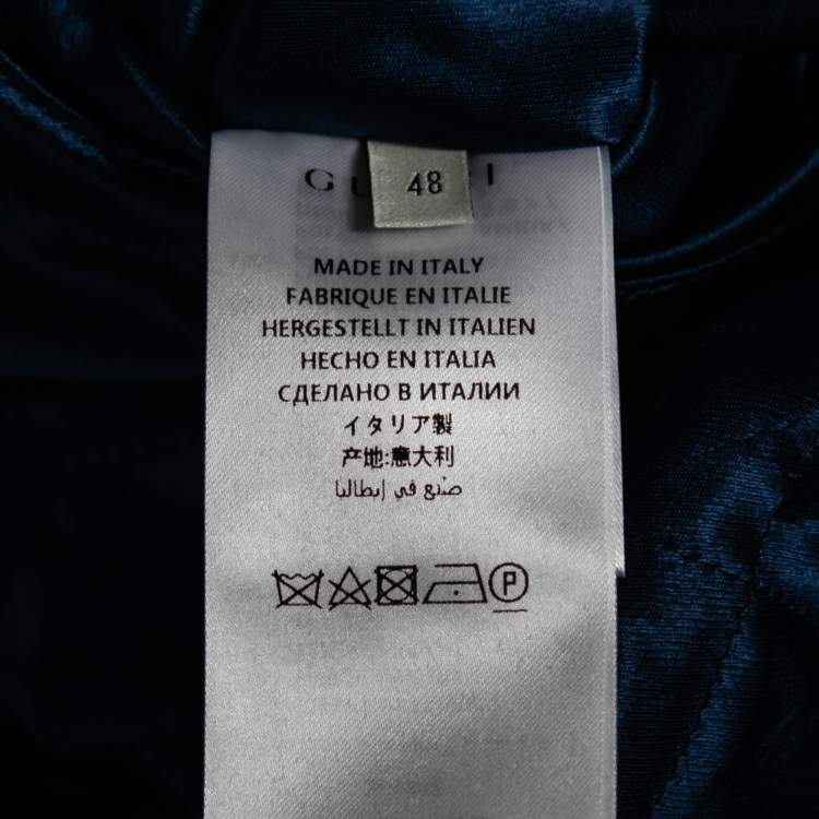 Pre Owned Gucci Blue & Red Satin & Knit Logo Trimmed Reversible Bomber Jacket M