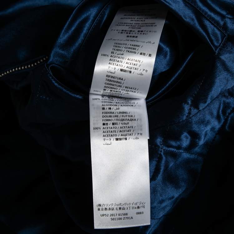 Pre Owned Gucci Blue & Red Satin & Knit Logo Trimmed Reversible Bomber Jacket M