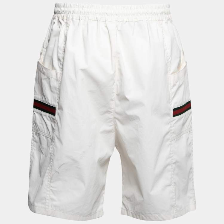 Pre Owned Gucci Ivory Cotton Web Stripe Trim Detailed Shorts M