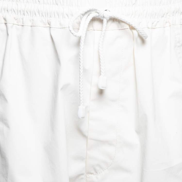 Pre Owned Gucci Ivory Cotton Web Stripe Trim Detailed Shorts M