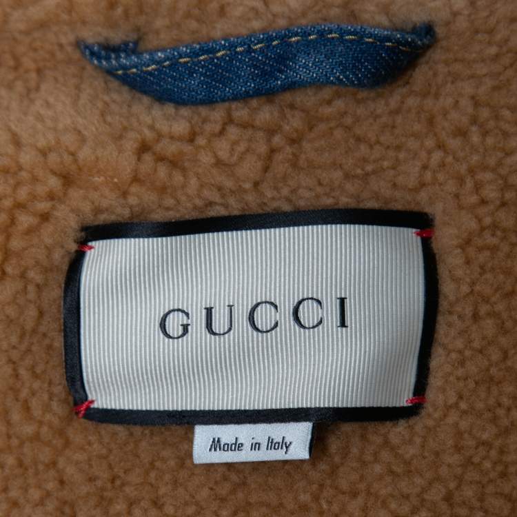 مملوكة مسبقًا Gucci Blue Denim & Shearling Logo Patched Denim Jacket XL