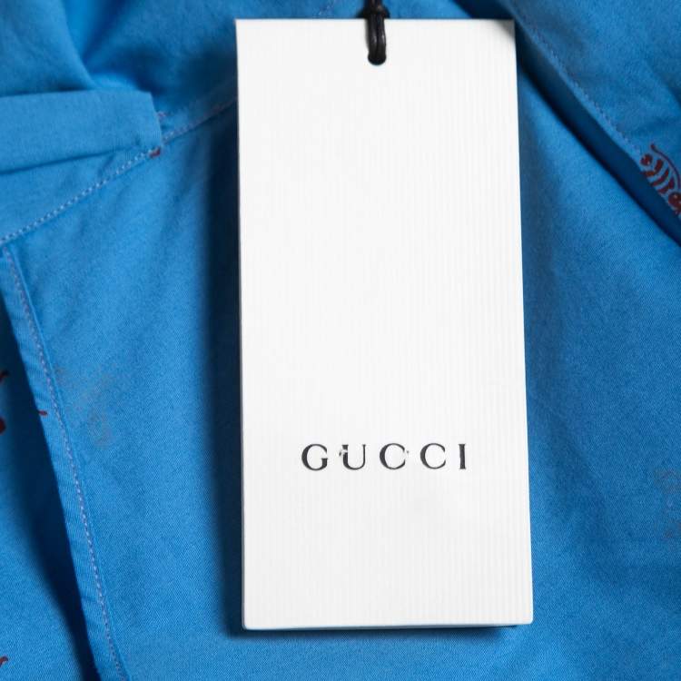Pre Owned Gucci Blue Bee Star Print Cotton Duke Long Sleeve Shirt M