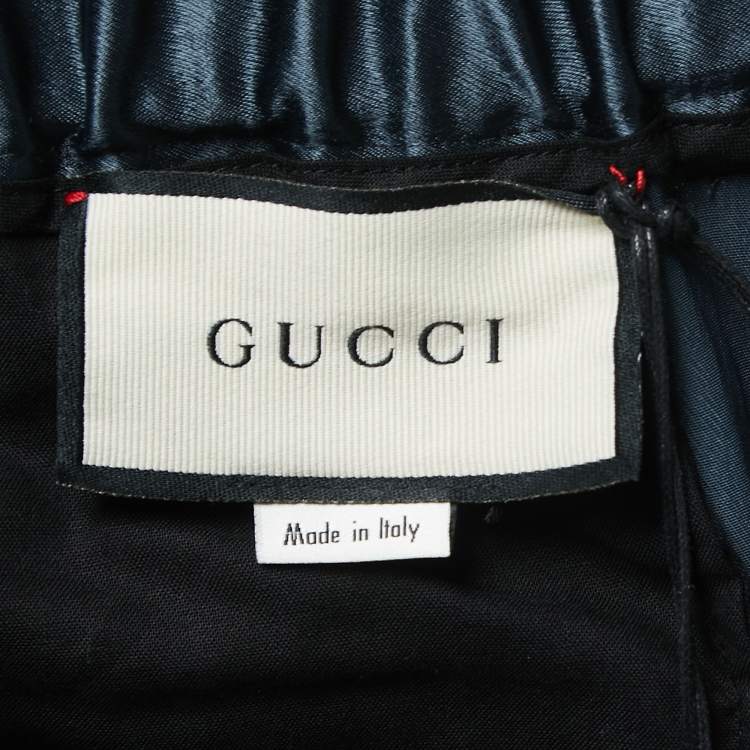 مملوكة مسبقًا Gucci Dark Green Satin Web Stripe Detail Relaxed Trousers S