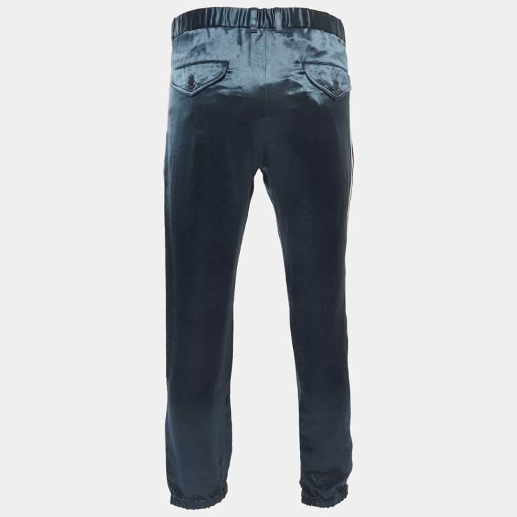 مملوكة مسبقًا Gucci Dark Green Satin Web Stripe Detail Relaxed Trousers S