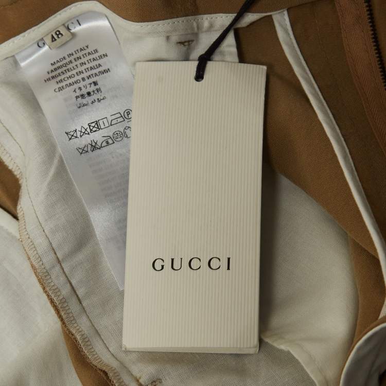 Pre Owned Gucci Khaki Wool Straight Fit Trousers M