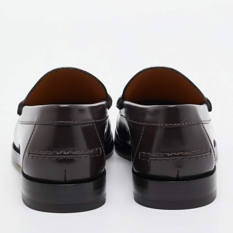 مملوكة مسبقًا Gucci Brown Leather Horsebit Slip On Loafers Size 42.5
