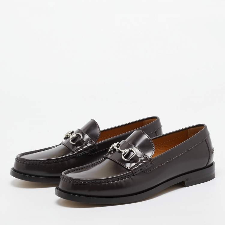 مملوكة مسبقًا Gucci Brown Leather Horsebit Slip On Loafers Size 42.5