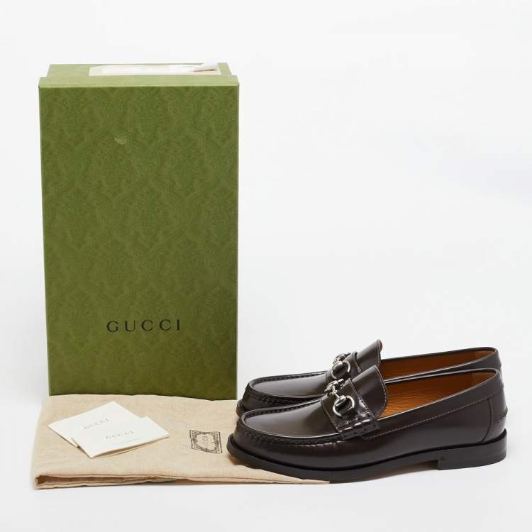 مملوكة مسبقًا Gucci Brown Leather Horsebit Slip On Loafers Size 42.5