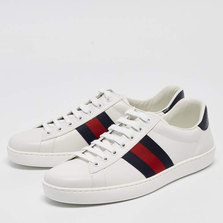 Pre Owned Gucci White Leather Ace Web Low Top Sneakers Size 42.5