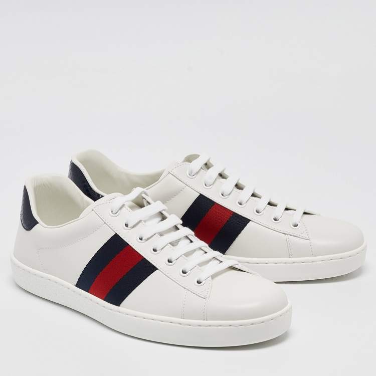 Pre Owned Gucci White Leather Ace Web Low Top Sneakers Size 42.5