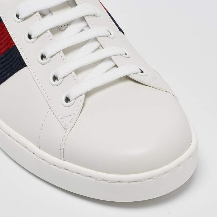 Pre Owned Gucci White Leather Ace Web Low Top Sneakers Size 42.5