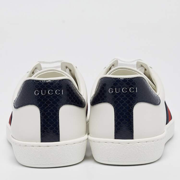 Pre Owned Gucci White Leather Ace Web Low Top Sneakers Size 42.5
