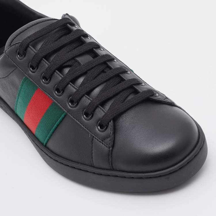 مملوكة مسبقًا Gucci Black Leather Ace Web Low Top Sneakers Size 40