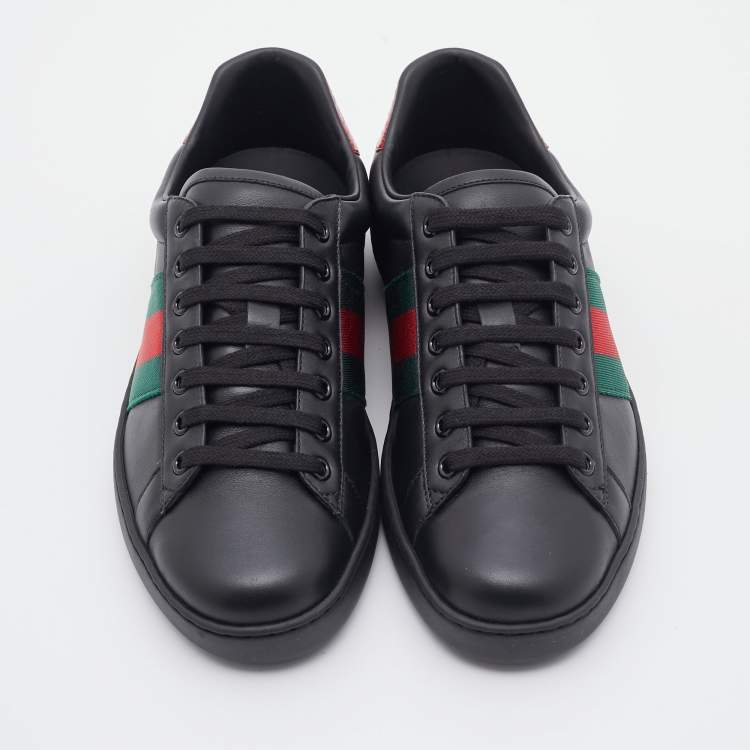 مملوكة مسبقًا Gucci Black Leather Ace Web Low Top Sneakers Size 40