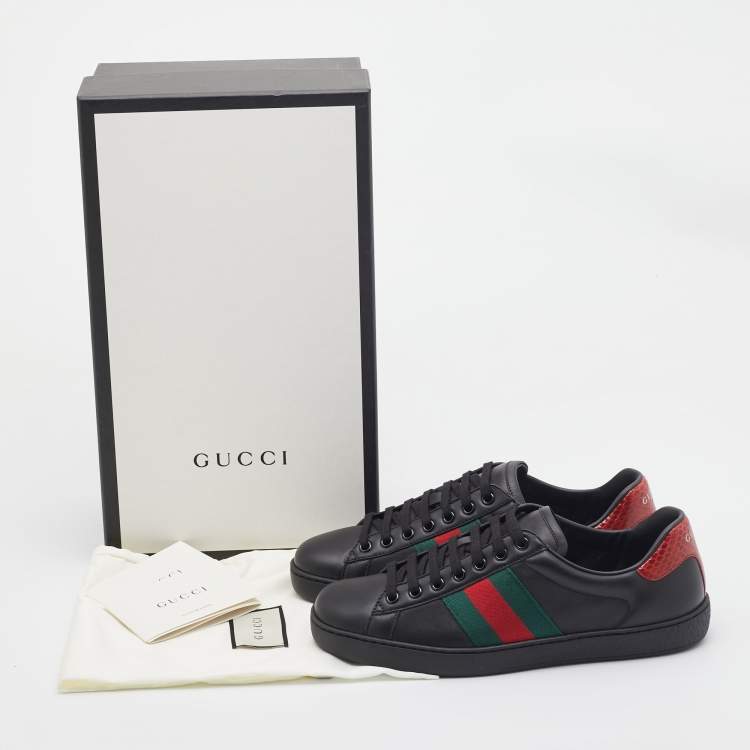 مملوكة مسبقًا Gucci Black Leather Ace Web Low Top Sneakers Size 40