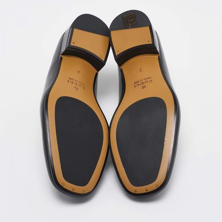 Pre Owned Gucci Black Leather Horsebit Foldable Slip On Loafers Size 41