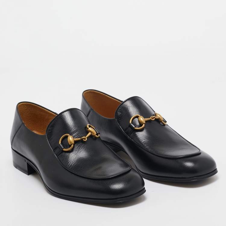 Pre Owned Gucci Black Leather Horsebit Foldable Slip On Loafers Size 41
