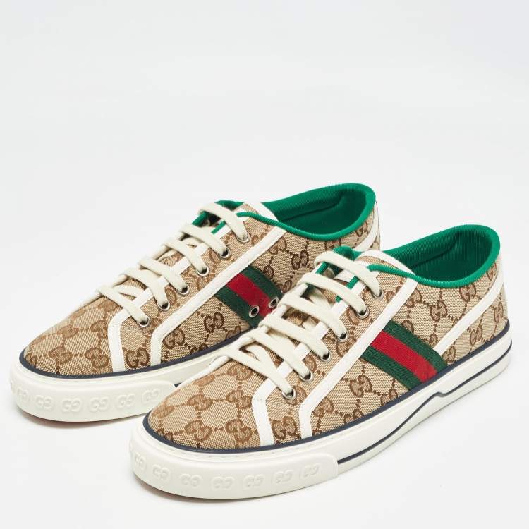 Pre Owned Gucci Beige/Ebony GG Canvas Tennis 1977 Sneakers Size 42
