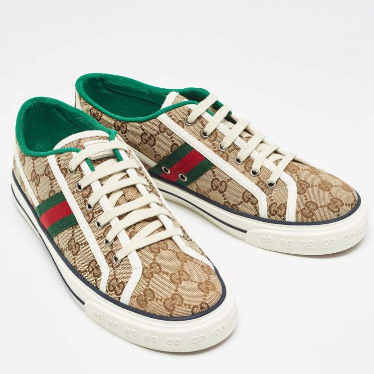 Pre Owned Gucci Beige/Ebony GG Canvas Tennis 1977 Sneakers Size 42