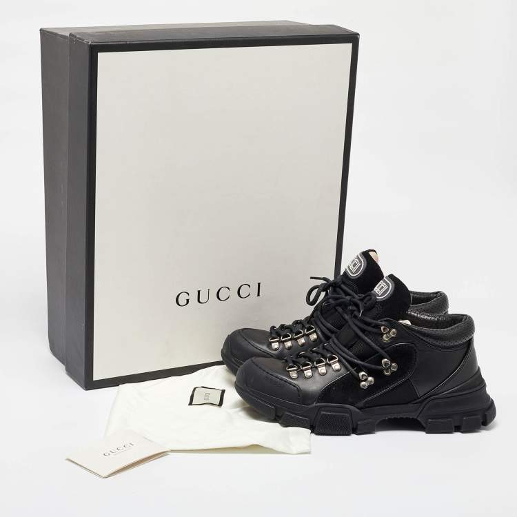 Pre Owned Gucci Black Suede,Mesh and Leather Flashtrek Sneakers Size 42