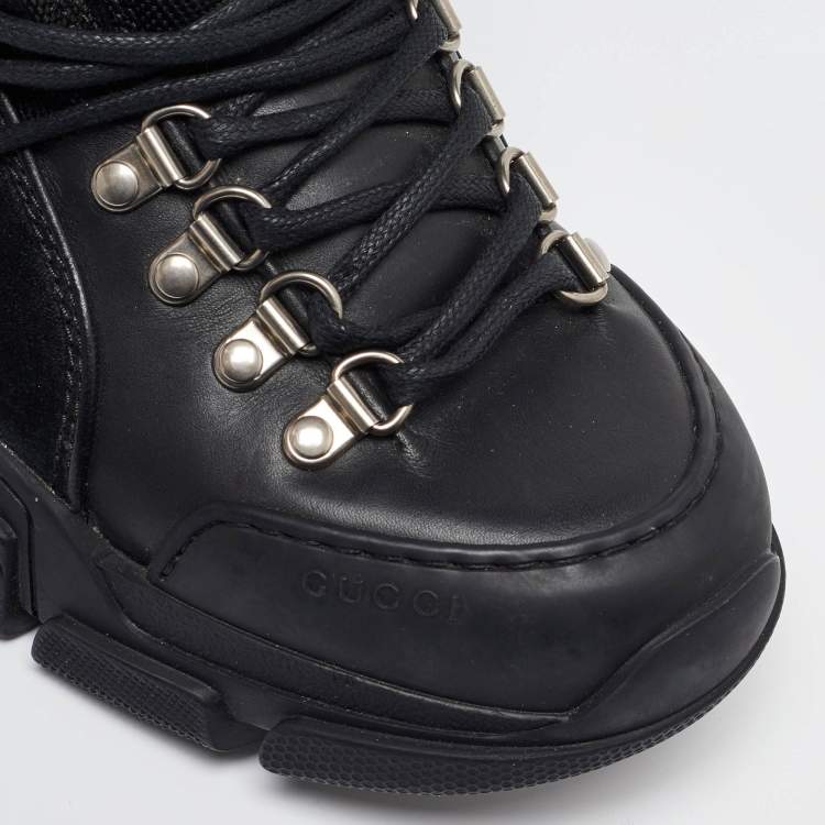 Pre Owned Gucci Black Suede,Mesh and Leather Flashtrek Sneakers Size 42