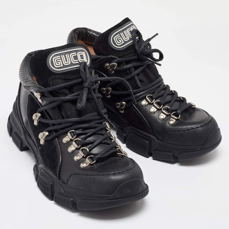 Pre Owned Gucci Black Suede,Mesh and Leather Flashtrek Sneakers Size 42