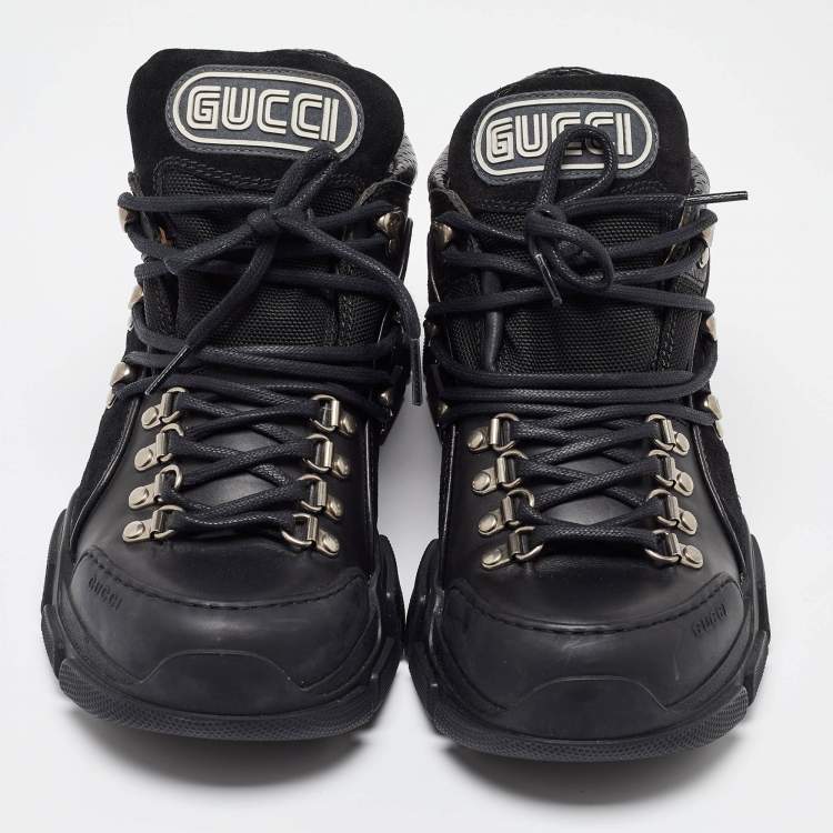 Pre Owned Gucci Black Suede,Mesh and Leather Flashtrek Sneakers Size 42