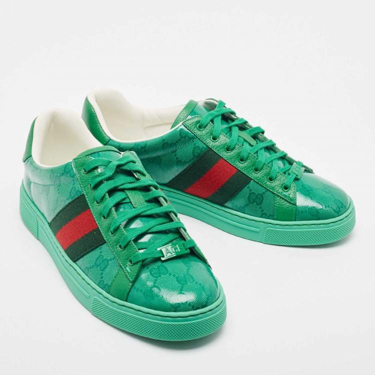 Pre Owned Gucci Green GG Crystal Canvas Ace Sneakers Size 41