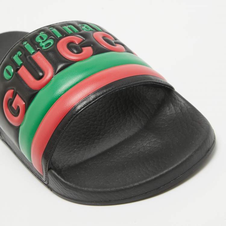 مملوكة مسبقًا Gucci Black Leather Original Slides Size 42