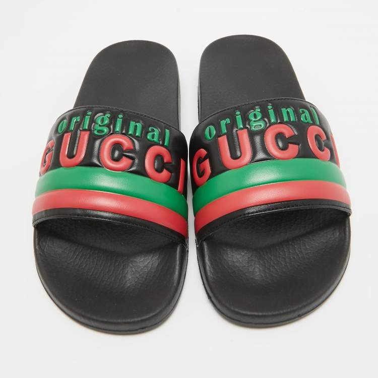 مملوكة مسبقًا Gucci Black Leather Original Slides Size 42