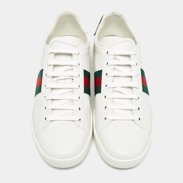 Pre Owned Gucci White Leather Ace Low Top Sneakers Size 41.5