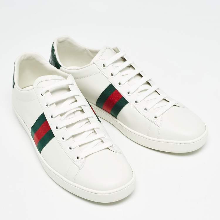 Pre Owned Gucci White Leather Ace Low Top Sneakers Size 41.5