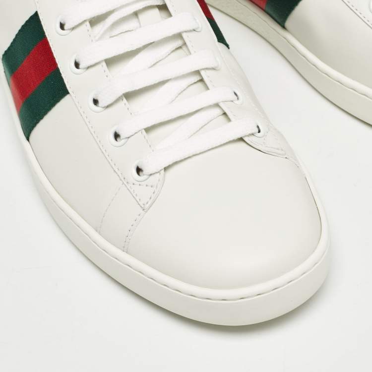 Pre Owned Gucci White Leather Ace Low Top Sneakers Size 41.5