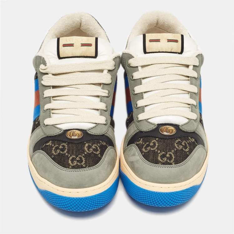 Pre Owned Gucci Multicolor GG Canvas and Nubuck Leather Screener Sneakers Size 44.5