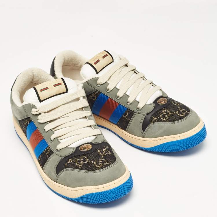 Pre Owned Gucci Multicolor GG Canvas and Nubuck Leather Screener Sneakers Size 44.5