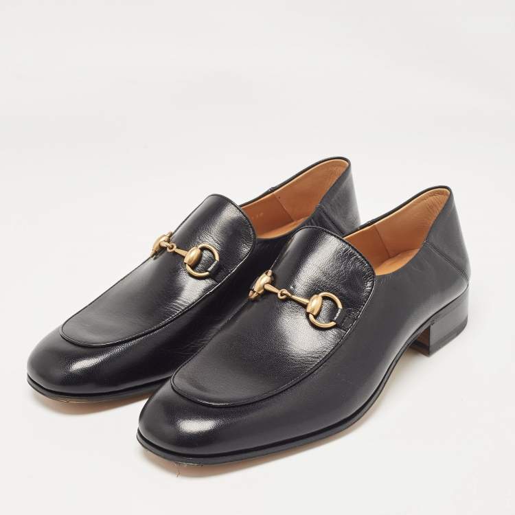 مملوكة مسبقًا Gucci Black Leather Horsebit Quentin Slip On Loafers Size 44