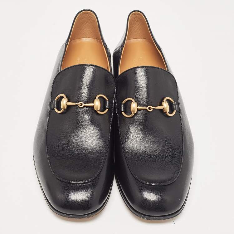 مملوكة مسبقًا Gucci Black Leather Horsebit Quentin Slip On Loafers Size 44