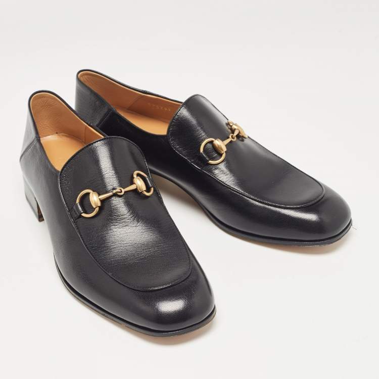 مملوكة مسبقًا Gucci Black Leather Horsebit Quentin Slip On Loafers Size 44
