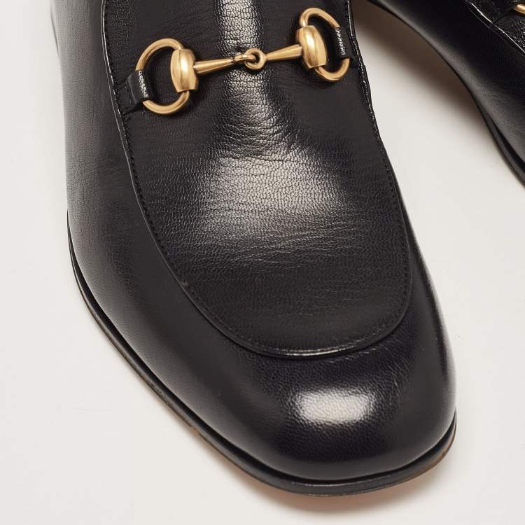 مملوكة مسبقًا Gucci Black Leather Horsebit Quentin Slip On Loafers Size 44
