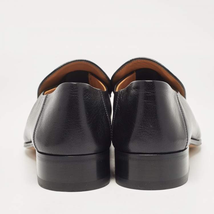 مملوكة مسبقًا Gucci Black Leather Horsebit Quentin Slip On Loafers Size 44
