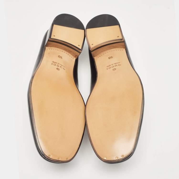 مملوكة مسبقًا Gucci Black Leather Horsebit Quentin Slip On Loafers Size 44