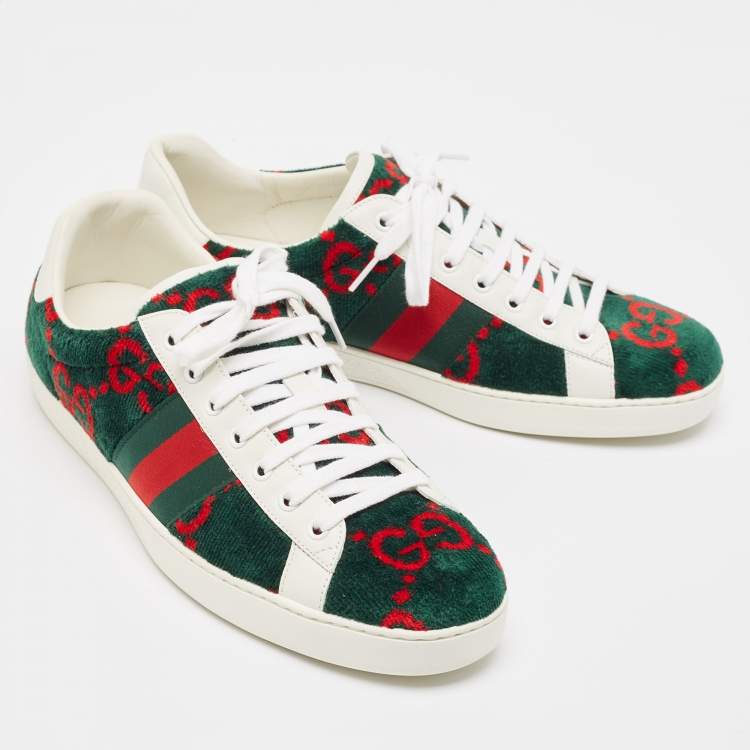 مملوكة مسبقًا Gucci Tricolor GG Terry Fabric and Leather Ace Sneakers Size 45.5