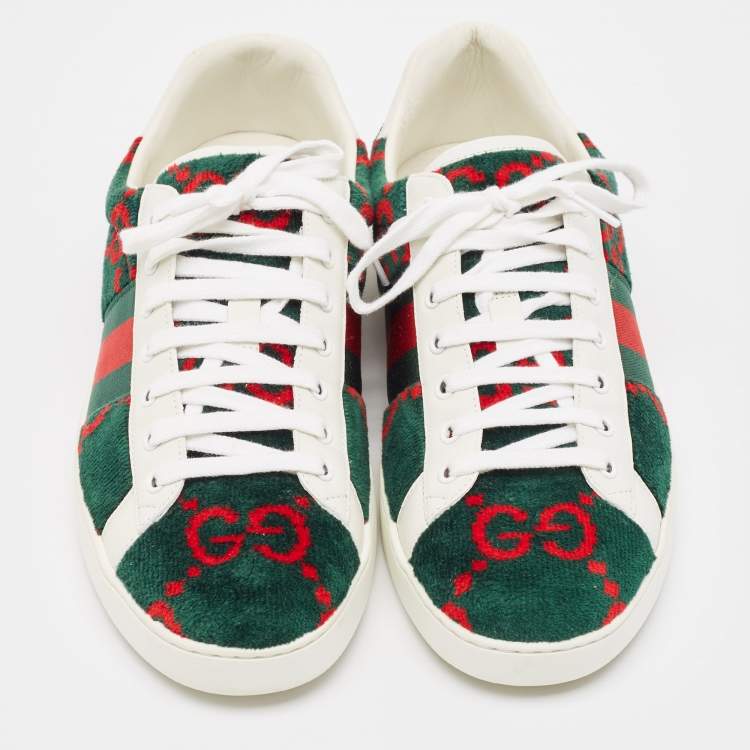 مملوكة مسبقًا Gucci Tricolor GG Terry Fabric and Leather Ace Sneakers Size 45.5