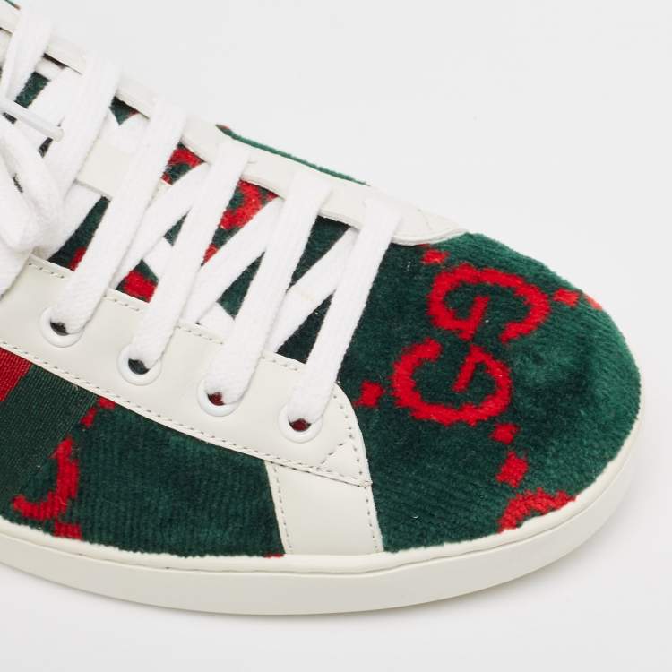 مملوكة مسبقًا Gucci Tricolor GG Terry Fabric and Leather Ace Sneakers Size 45.5