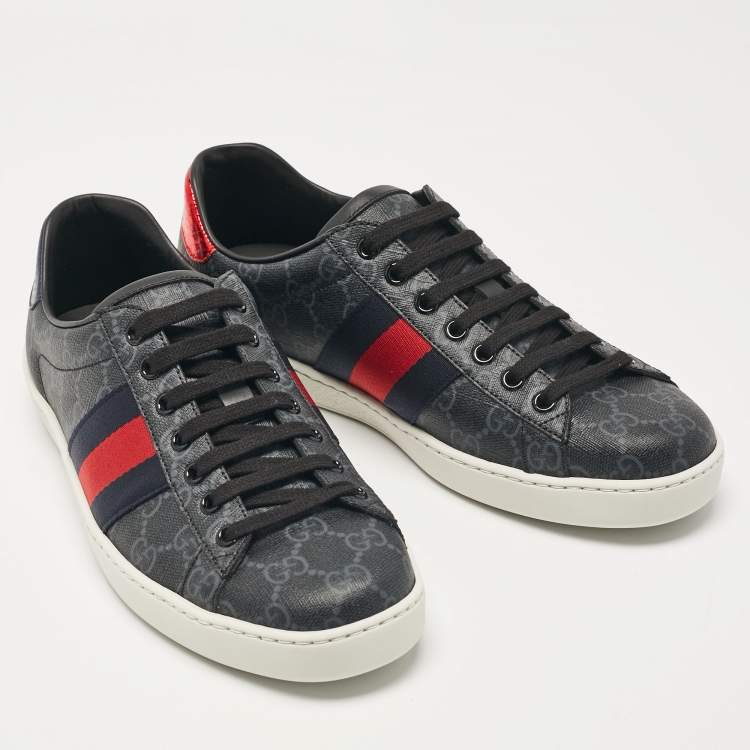 Pre Owned Gucci Black Canvas Ace Lace Up Sneakers Size 40