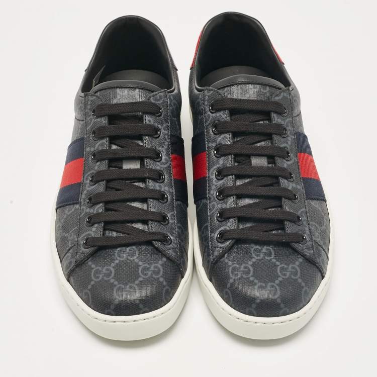 Pre Owned Gucci Black Canvas Ace Lace Up Sneakers Size 40